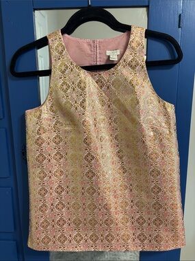 J. Crew Pink and Gold Metallic Brocade Shell Top